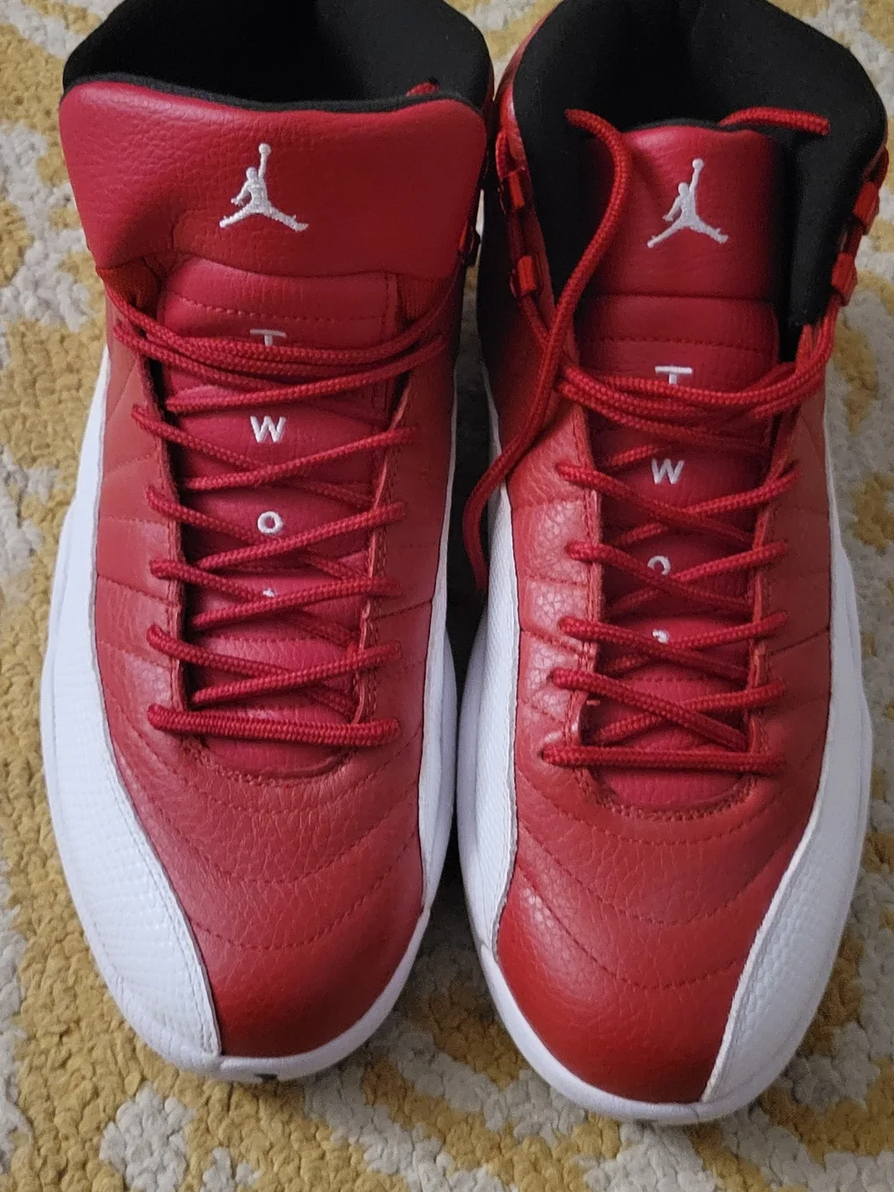 Jordan 12 Men's Red and White Basketball Shoes